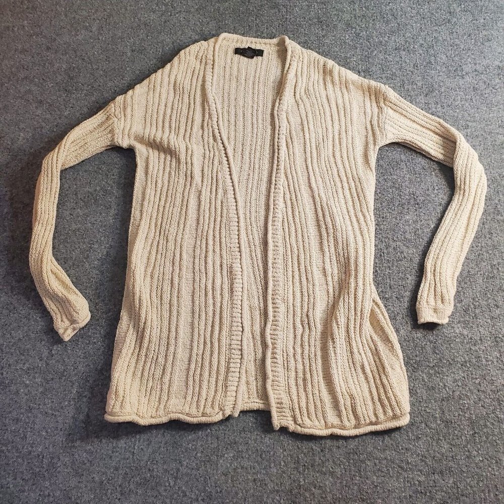 Tahari Women's Size XS White Linen Knitted Open Front Thin Cardigan Sweater
